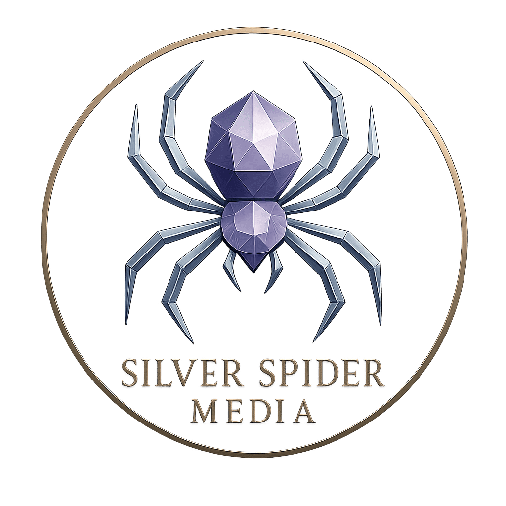 Silver Spider Media 3D geometric spider logo, professional web design agency